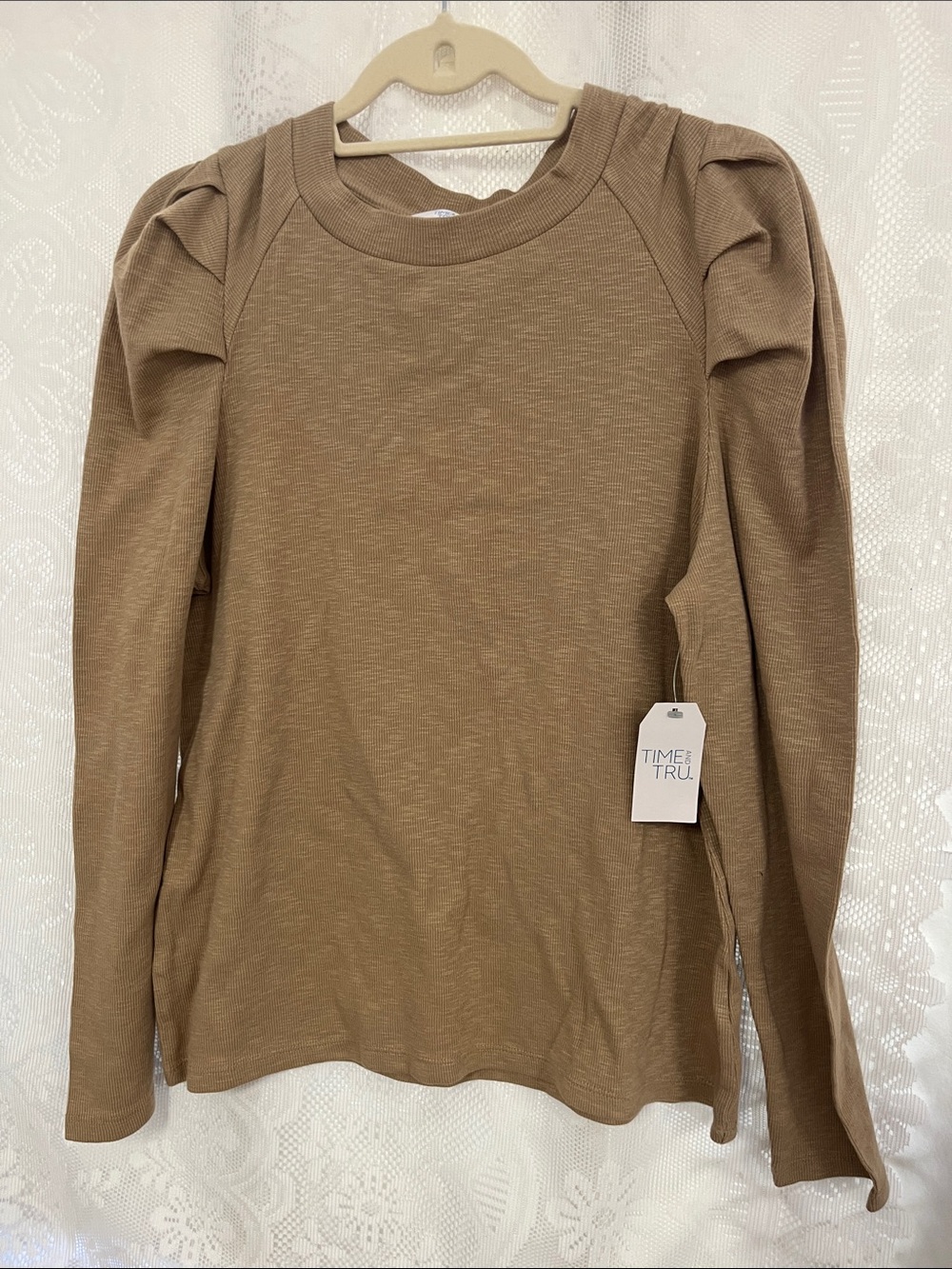 Time and Tru Long Sleeve Puff Shoulder Top - Brown XXL NWT